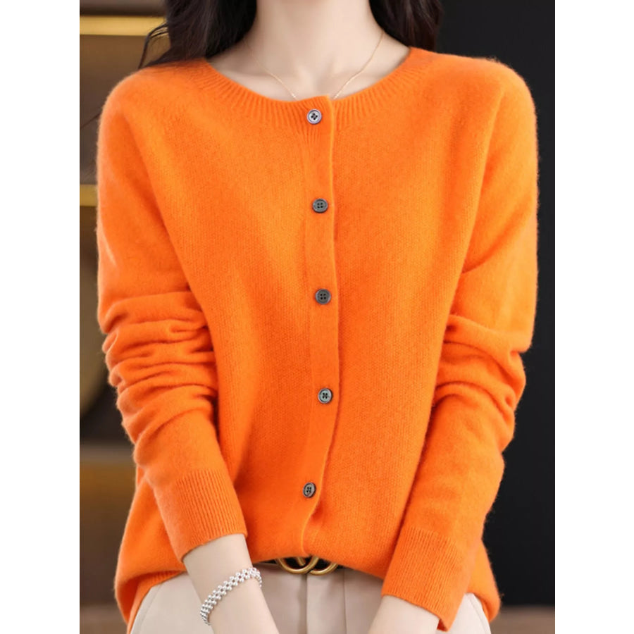 Crew Neck Button Up Cardigan Hermès Orange / S Apparel and Accessories