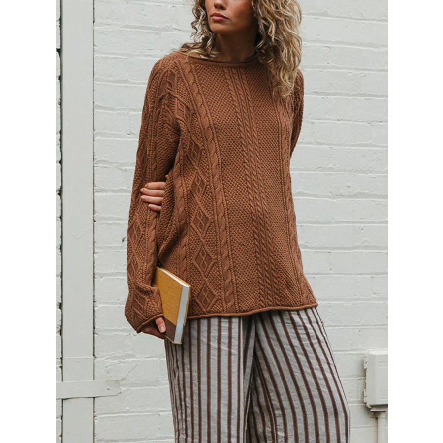 Crew Neck Cable-Knit Sweater Apparel and Accessories