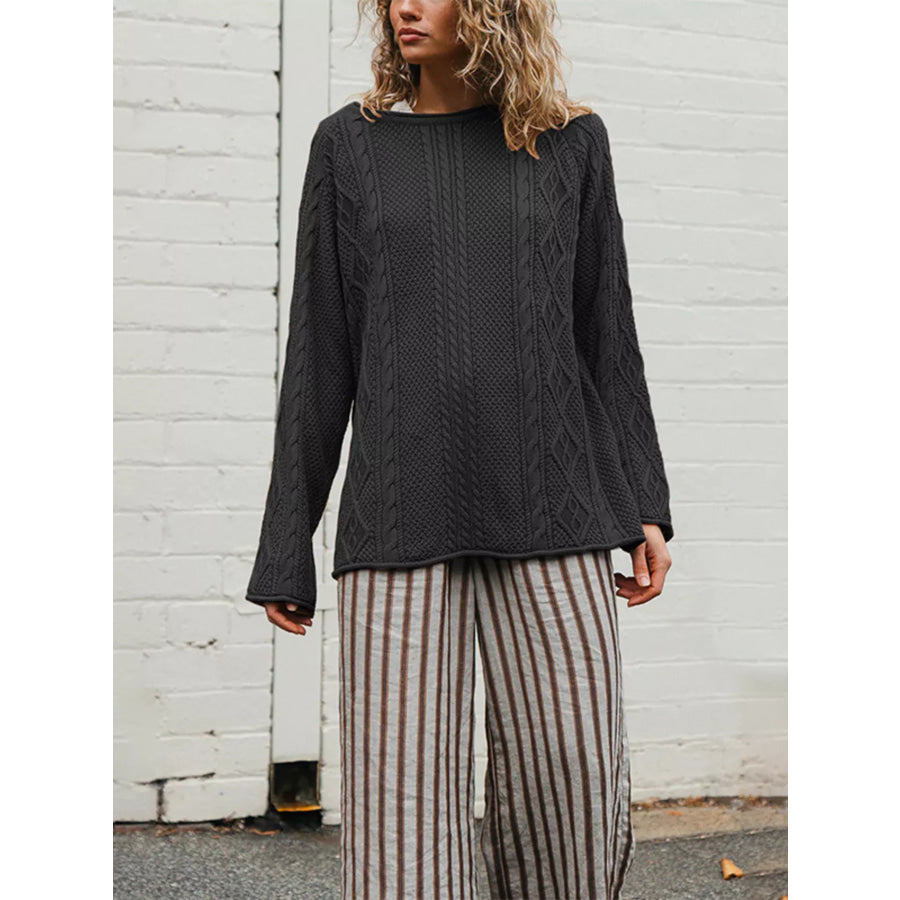Crew Neck Cable-Knit Sweater Apparel and Accessories