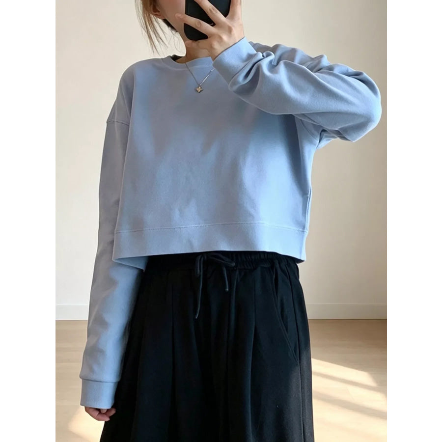 Crew Neck Drop Shoulder Sweatshirt Blue / One Size Apparel and Accessories