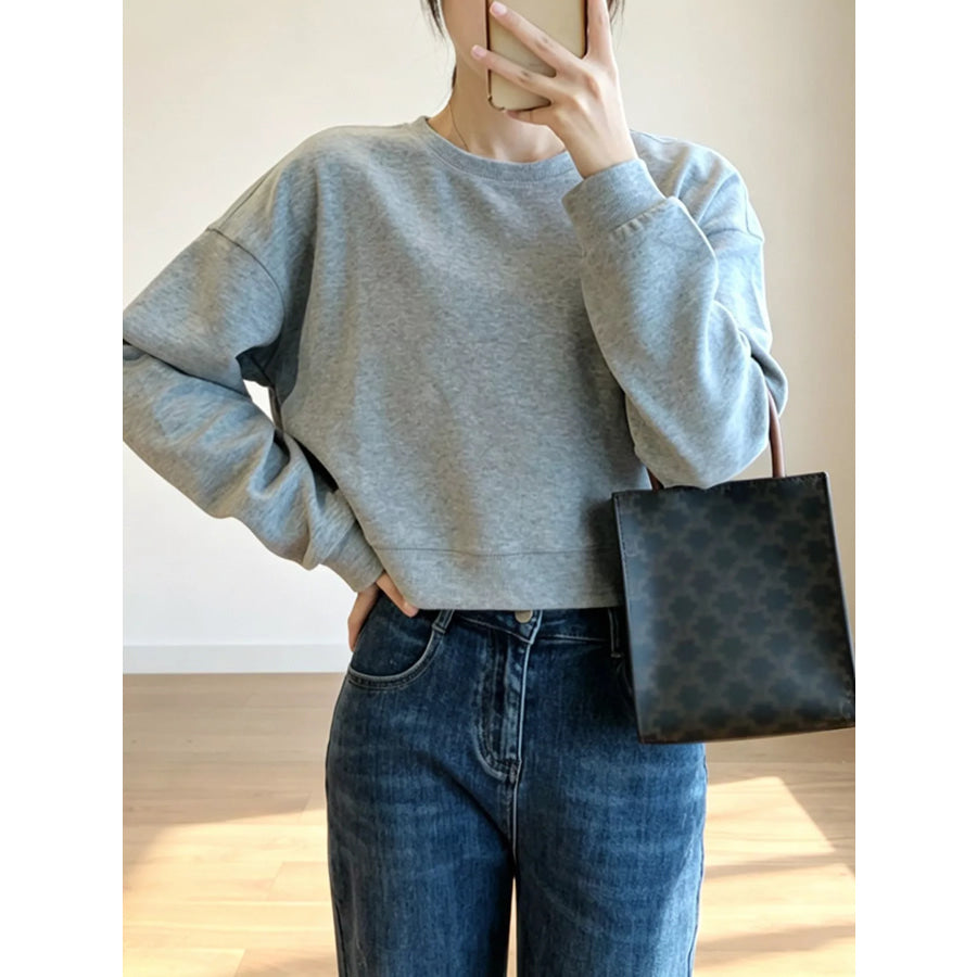Crew Neck Drop Shoulder Sweatshirt Gray / One Size Apparel and Accessories