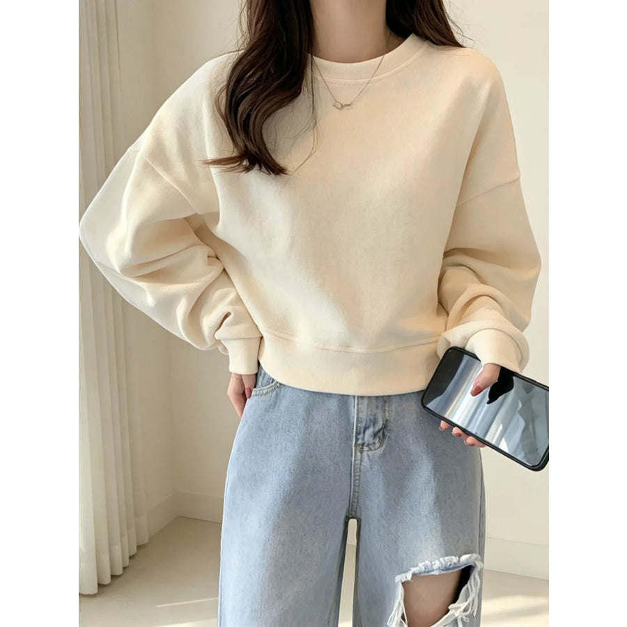 Crew Neck Drop Shoulder Sweatshirt Orange-red / One Size Apparel and Accessories