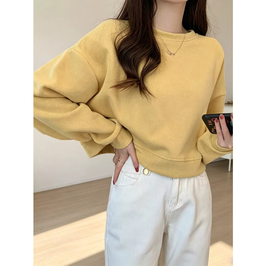 Crew Neck Drop Shoulder Sweatshirt Yellow / One Size Apparel and Accessories