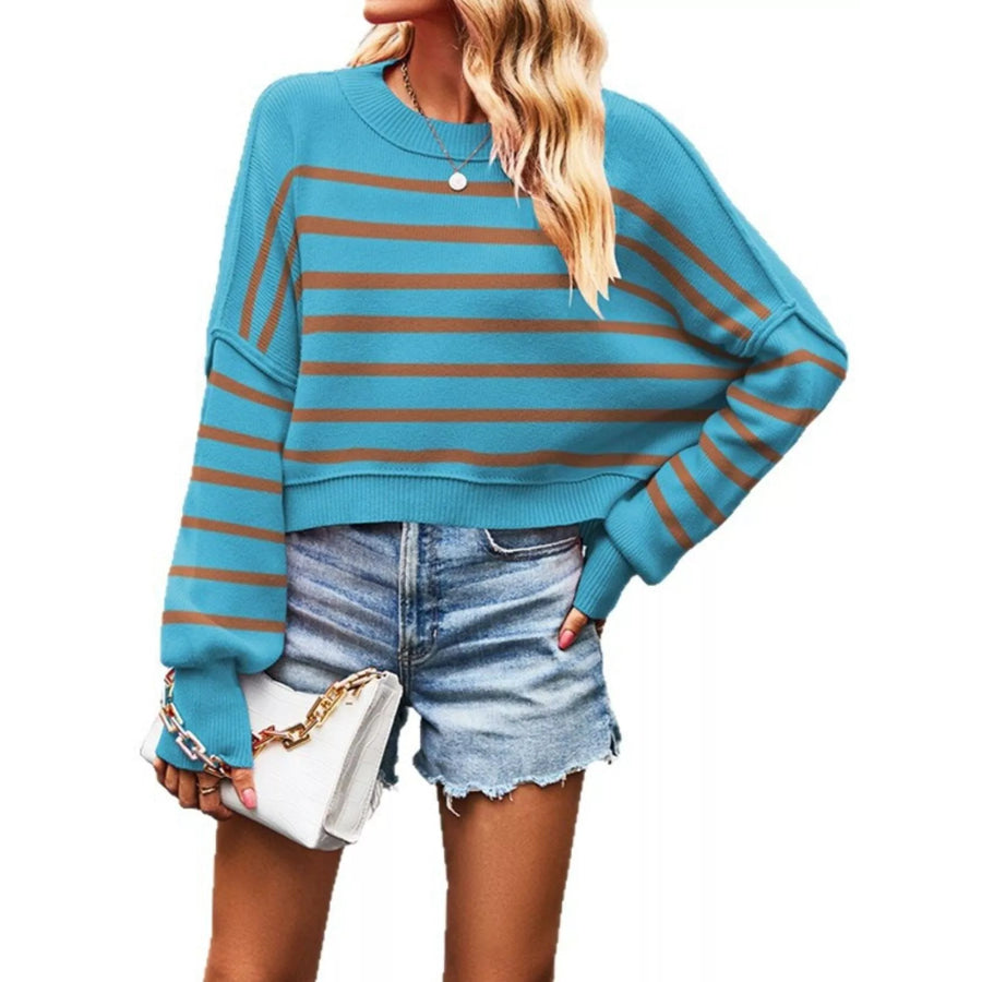 Crew Neck Dropped Shoulder Sweater Apparel and Accessories