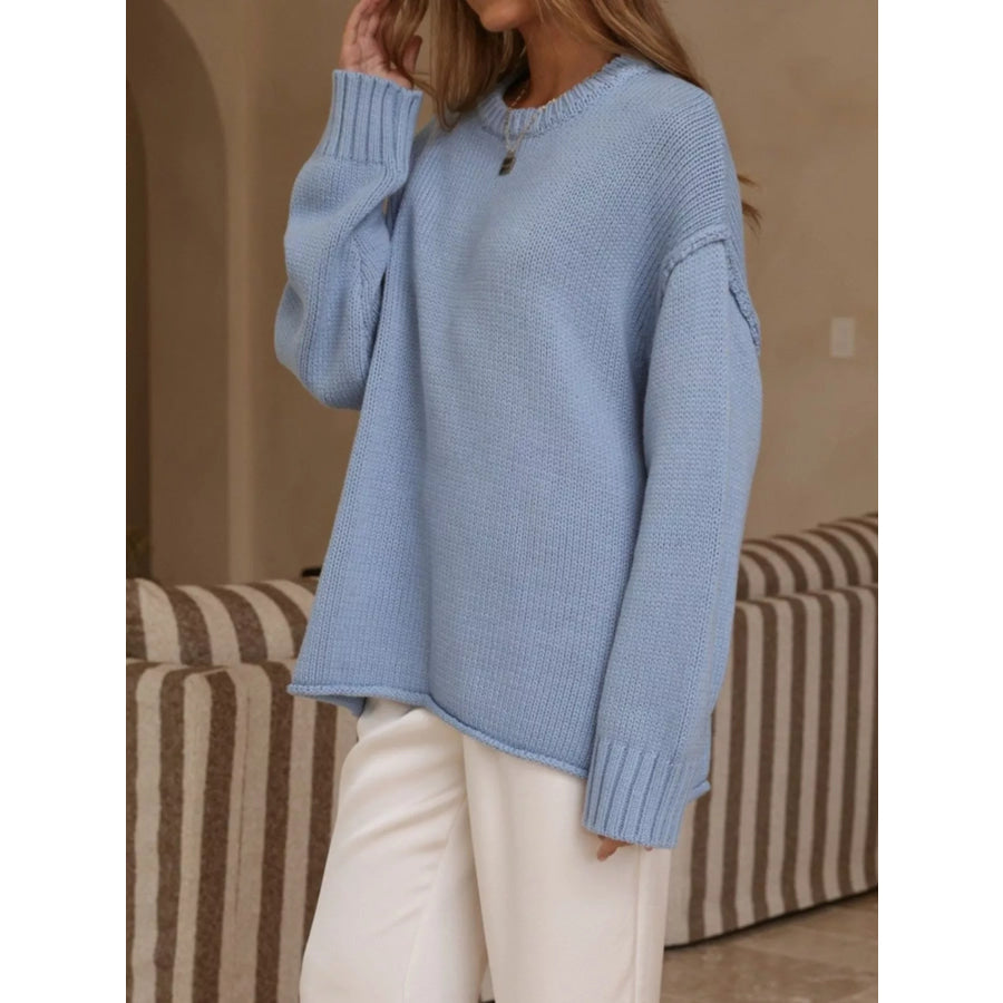 Crew Neck Dropped Shoulder Sweater Apparel and Accessories