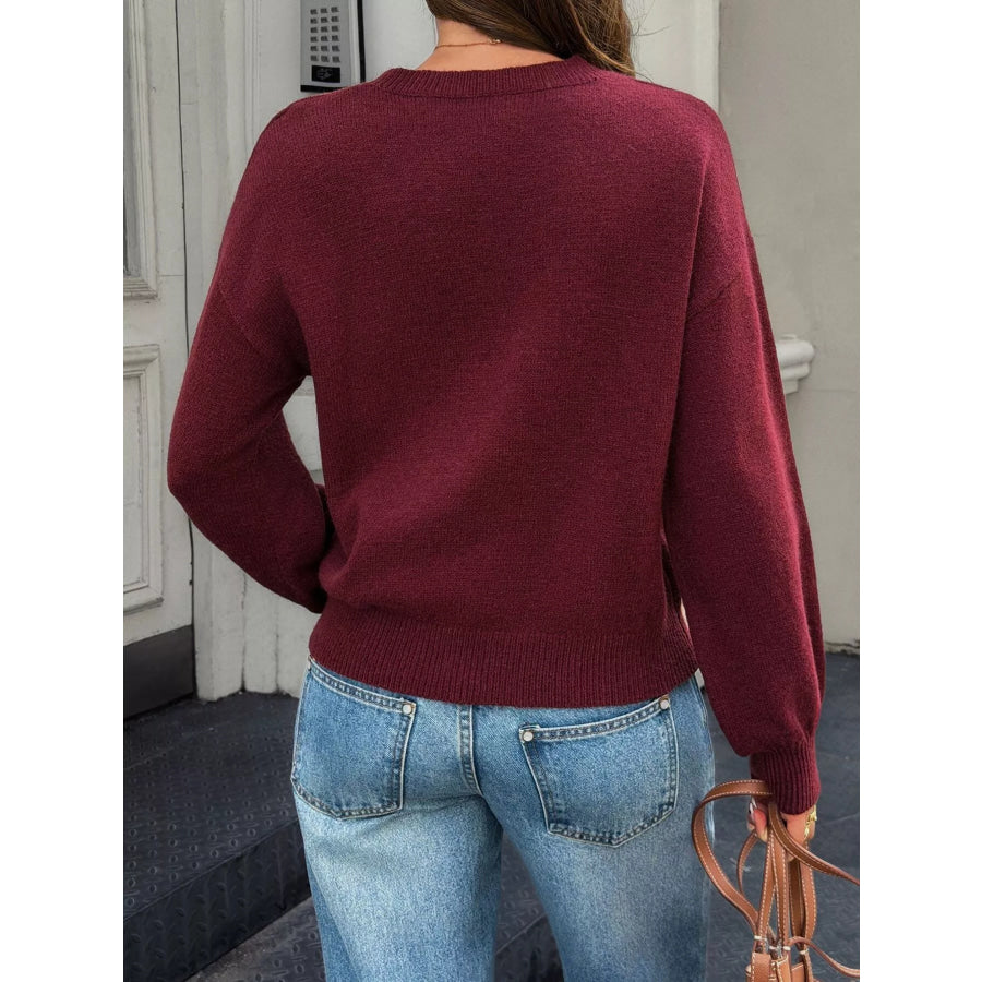 Crew Neck Dropped Shoulder Sweater Apparel and Accessories