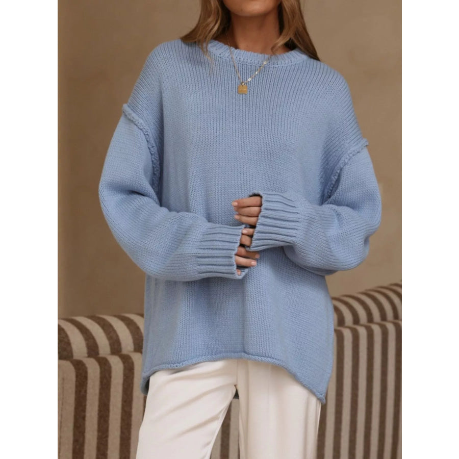 Crew Neck Dropped Shoulder Sweater Apparel and Accessories