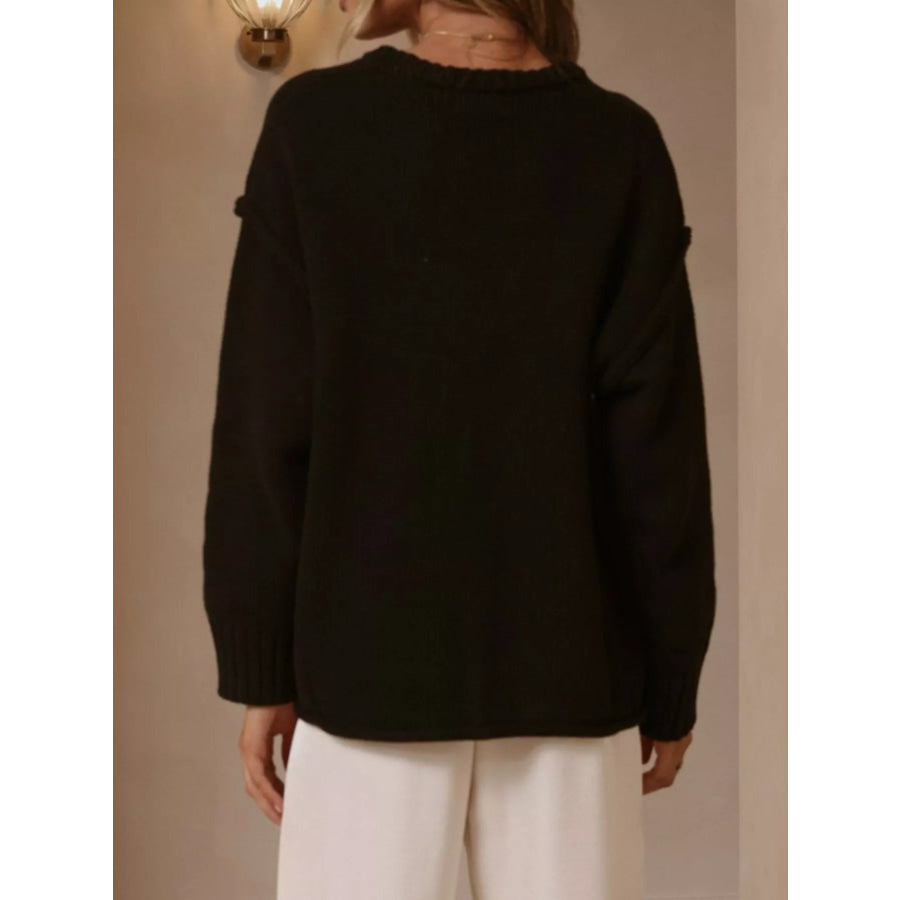 Crew Neck Dropped Shoulder Sweater Apparel and Accessories