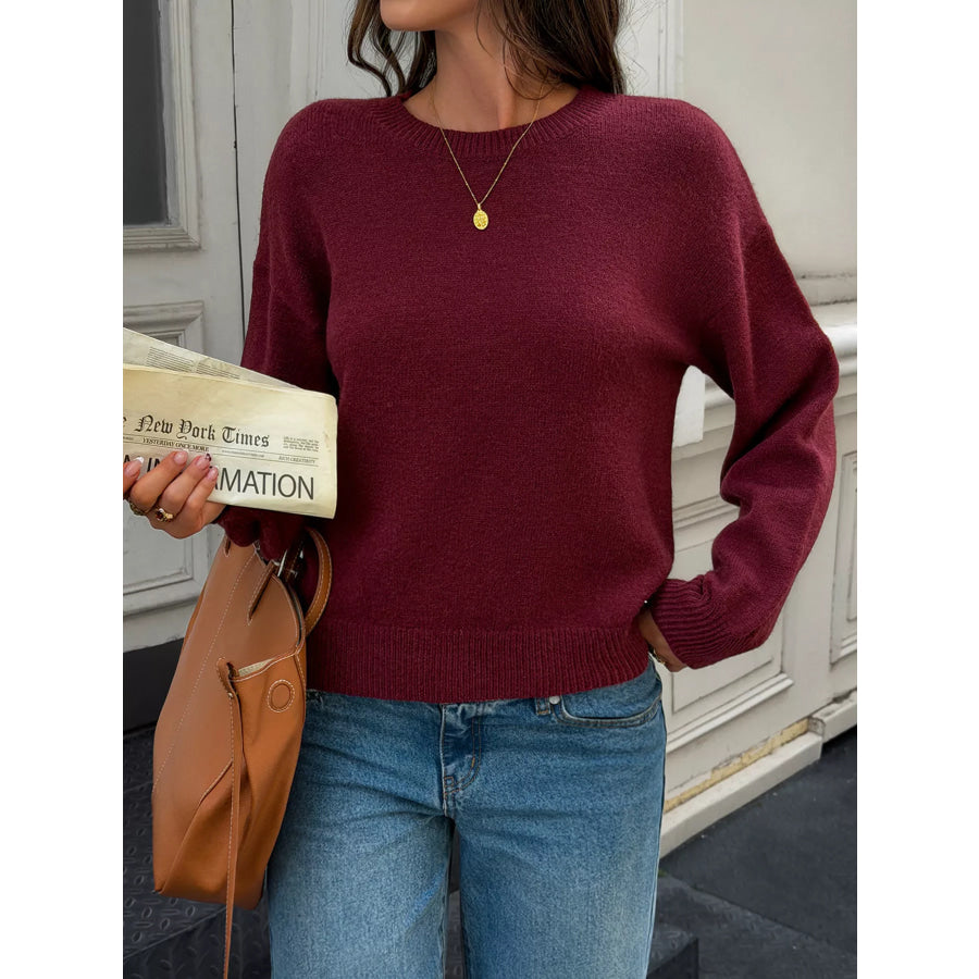 Crew Neck Dropped Shoulder Sweater Apparel and Accessories