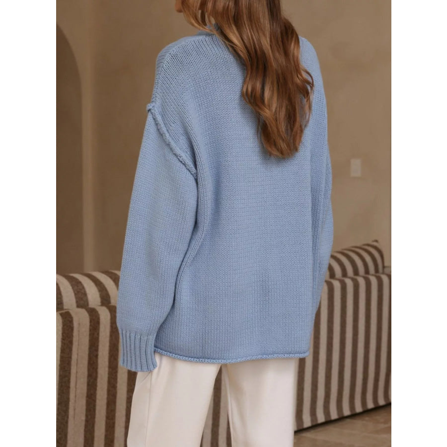 Crew Neck Dropped Shoulder Sweater Apparel and Accessories