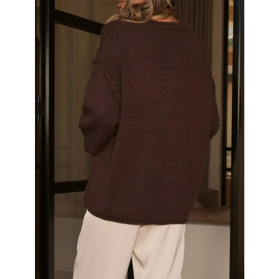Crew Neck Dropped Shoulder Sweater Apparel and Accessories