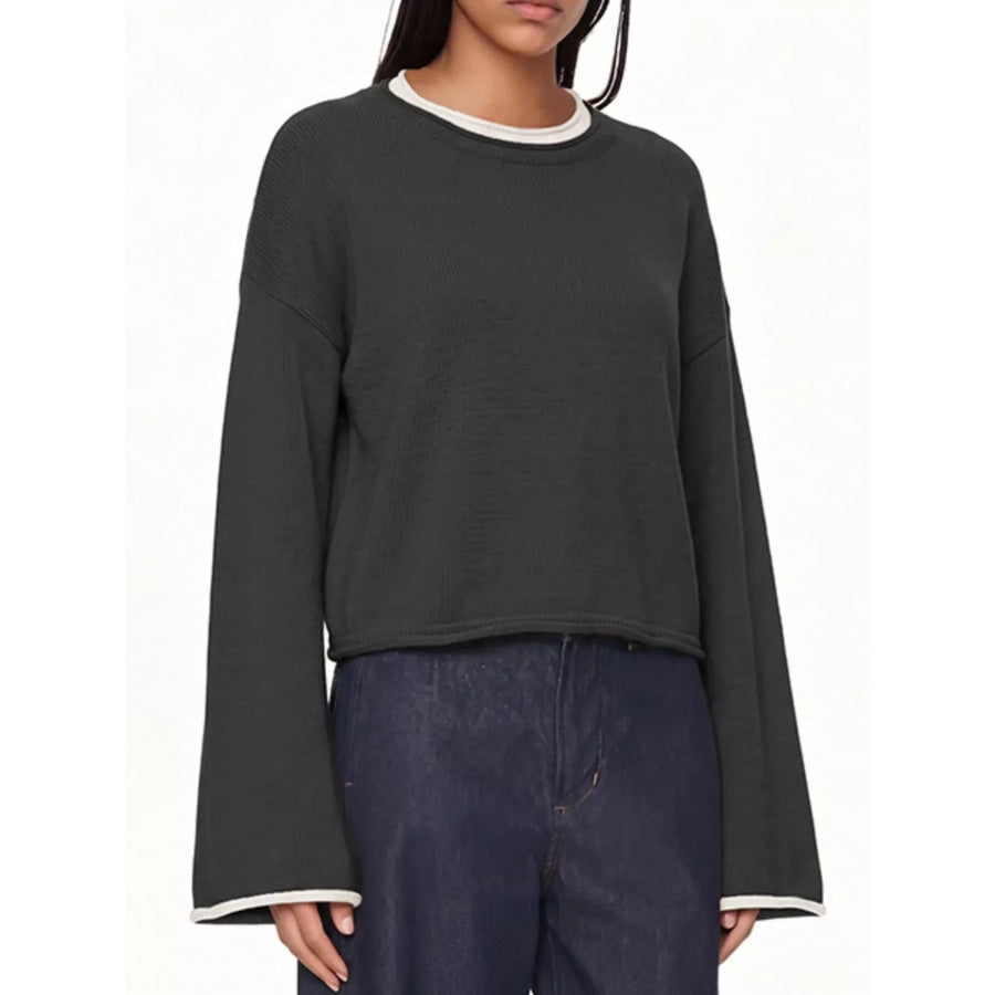 Crew Neck Dropped Shoulder Sweater Apparel and Accessories