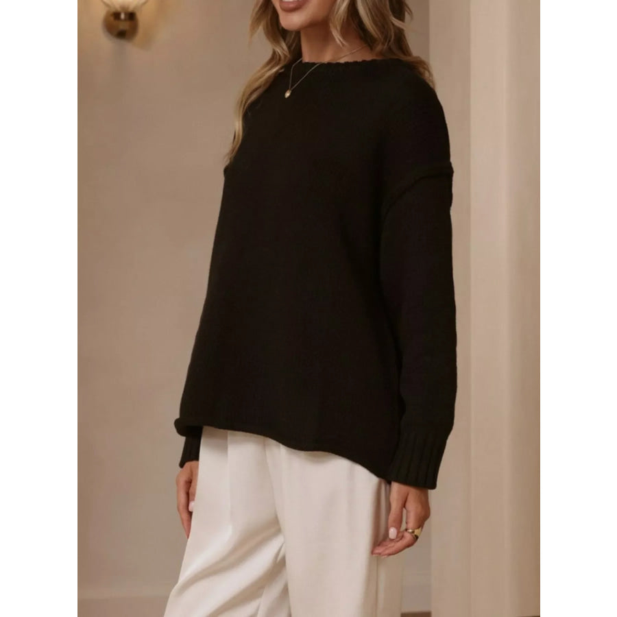 Crew Neck Dropped Shoulder Sweater Apparel and Accessories