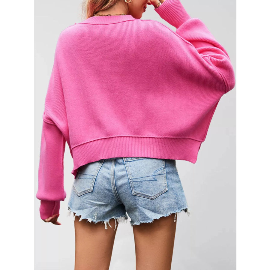 Crew Neck Dropped Shoulder Sweater Apparel and Accessories