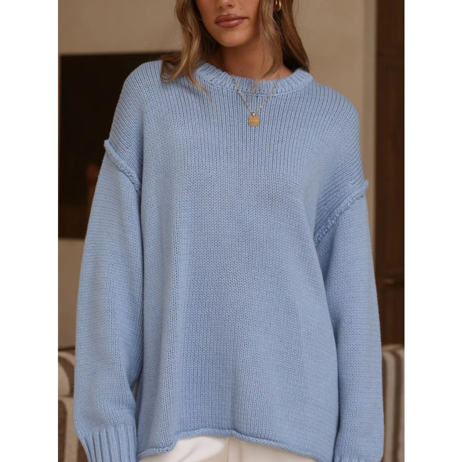 Crew Neck Dropped Shoulder Sweater Apparel and Accessories