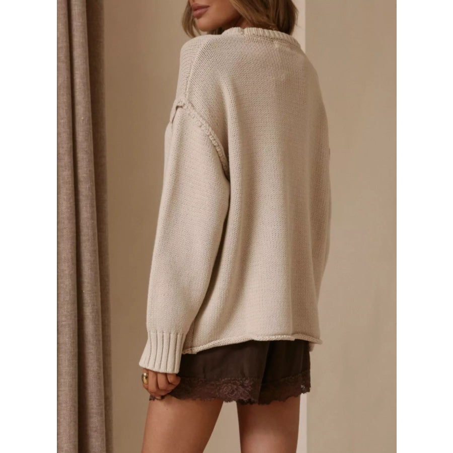 Crew Neck Dropped Shoulder Sweater Apparel and Accessories