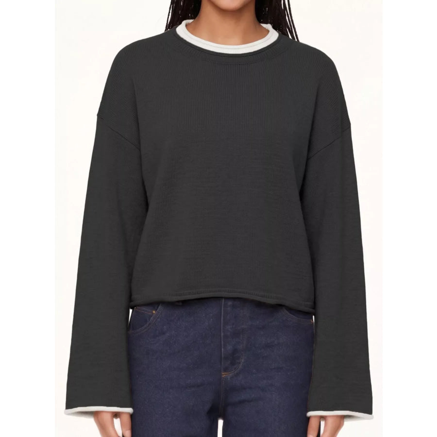 Crew Neck Dropped Shoulder Sweater Black / S Apparel and Accessories