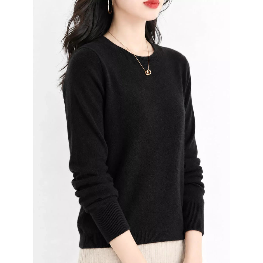 Crew Neck Long Sleeve Sweater Black / S Apparel and Accessories