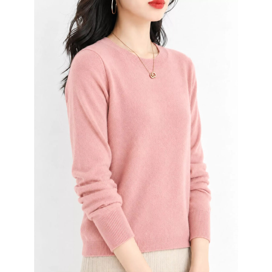 Crew Neck Long Sleeve Sweater Dusty Pink / S Apparel and Accessories