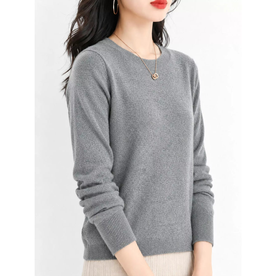 Crew Neck Long Sleeve Sweater Gray / S Apparel and Accessories