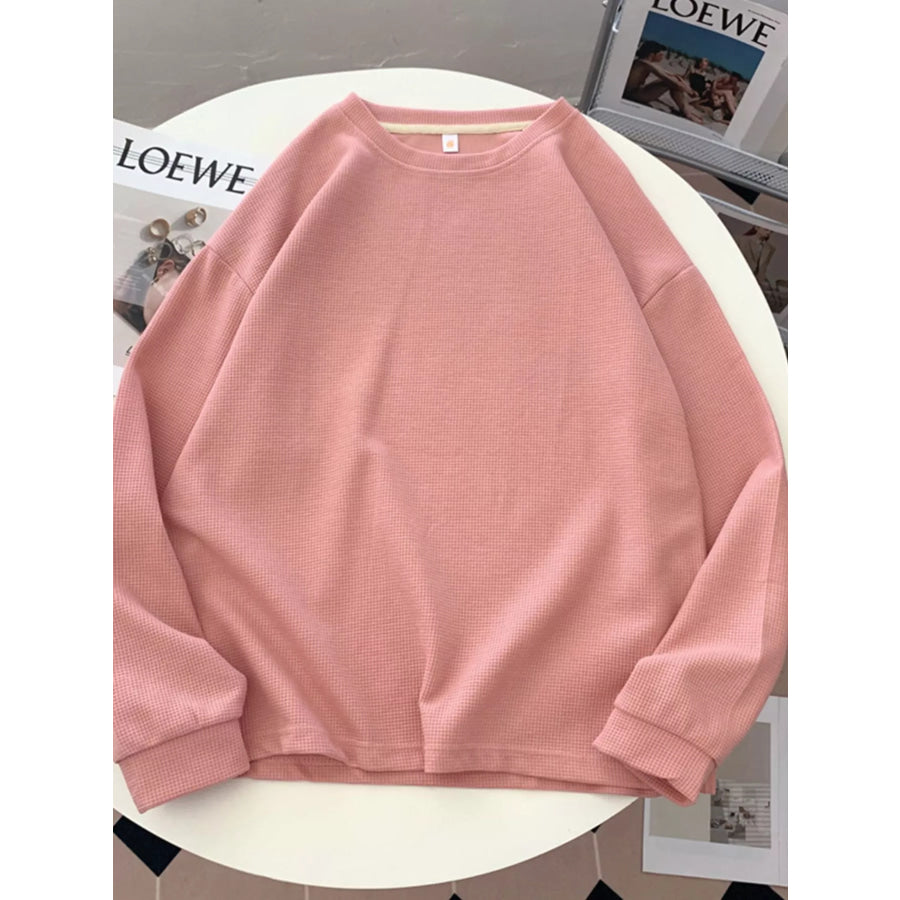 Crew Neck Long Sleeve Sweatshirt Pink / S Apparel and Accessories