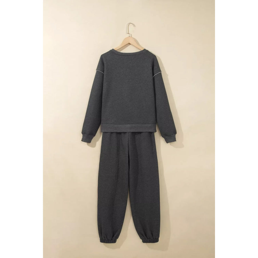 Crew Neck Long Sleeve Top and Joggers Set Apparel and Accessories