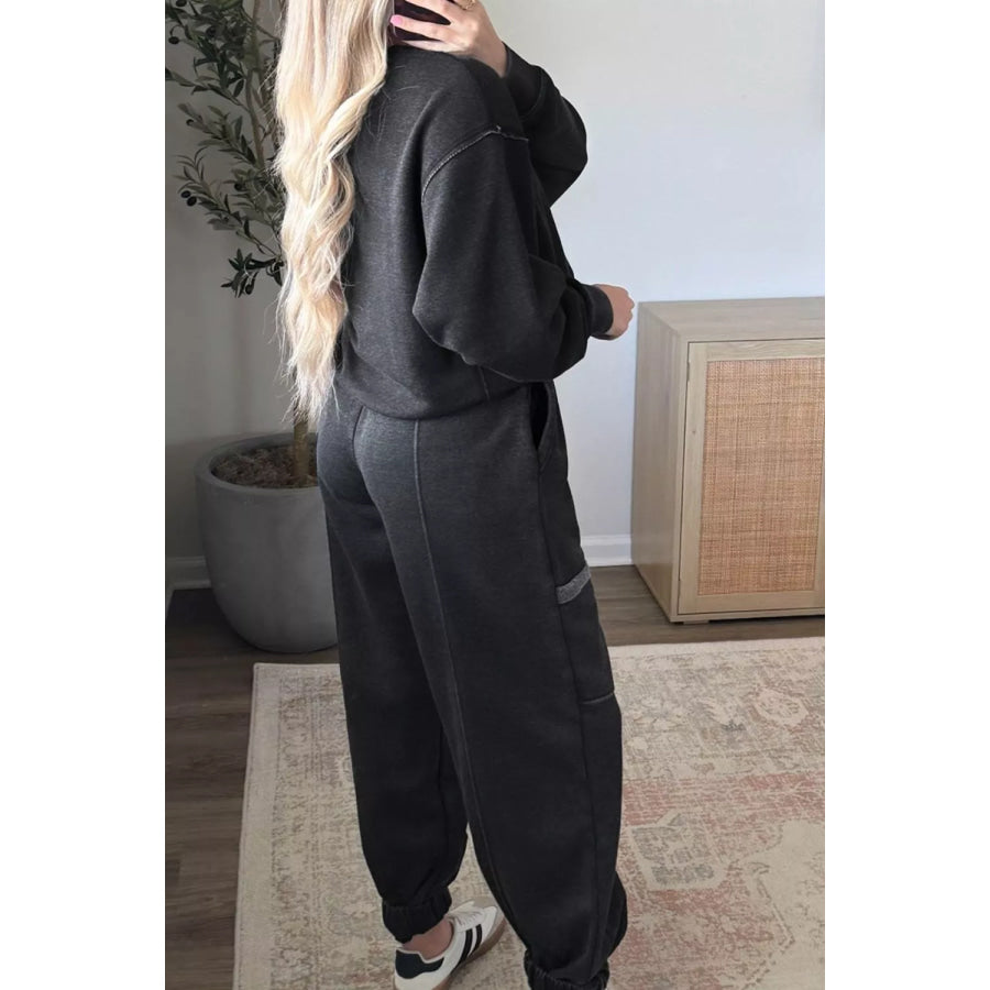 Crew Neck Long Sleeve Top and Joggers Set Apparel and Accessories