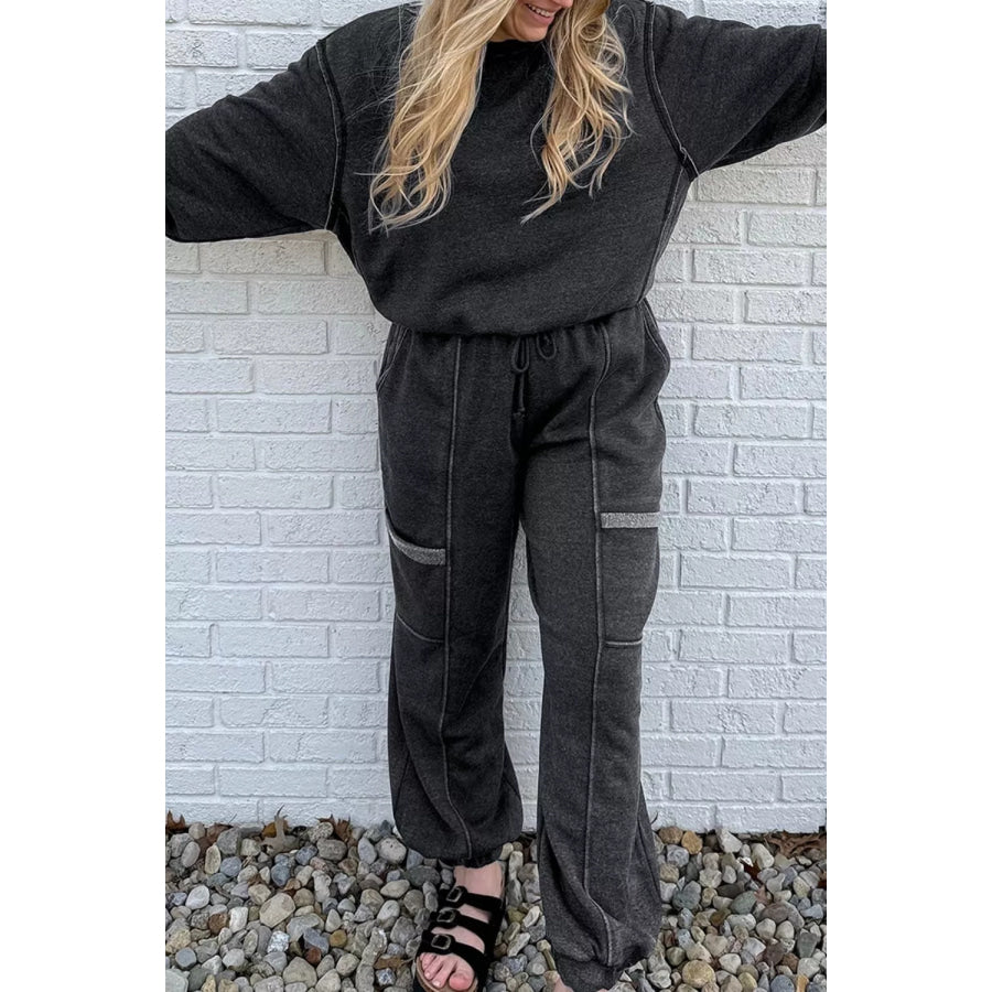 Crew Neck Long Sleeve Top and Joggers Set Apparel and Accessories