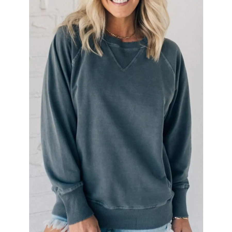 Crew Neck Raglan Sleeve Sweatshirt Charcoal / S Apparel and Accessories