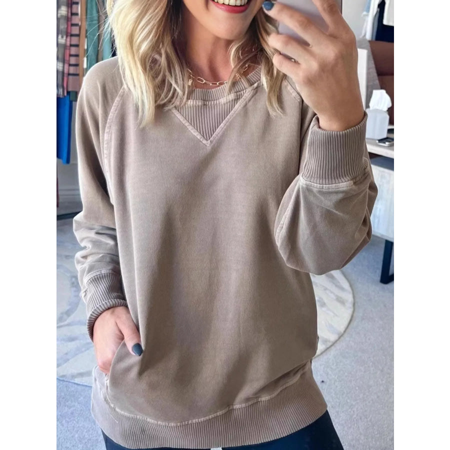 Crew Neck Raglan Sleeve Sweatshirt Mocha / S Apparel and Accessories