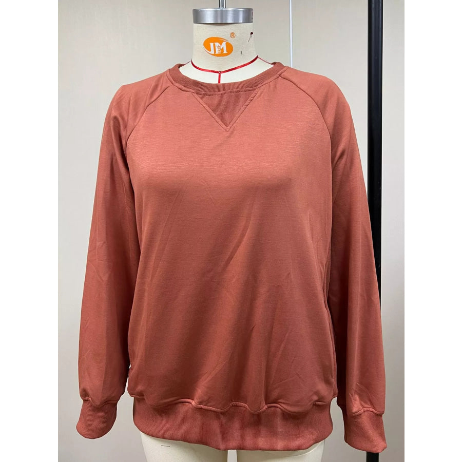 Crew Neck Raglan Sleeve Sweatshirt Rust Red / S Apparel and Accessories