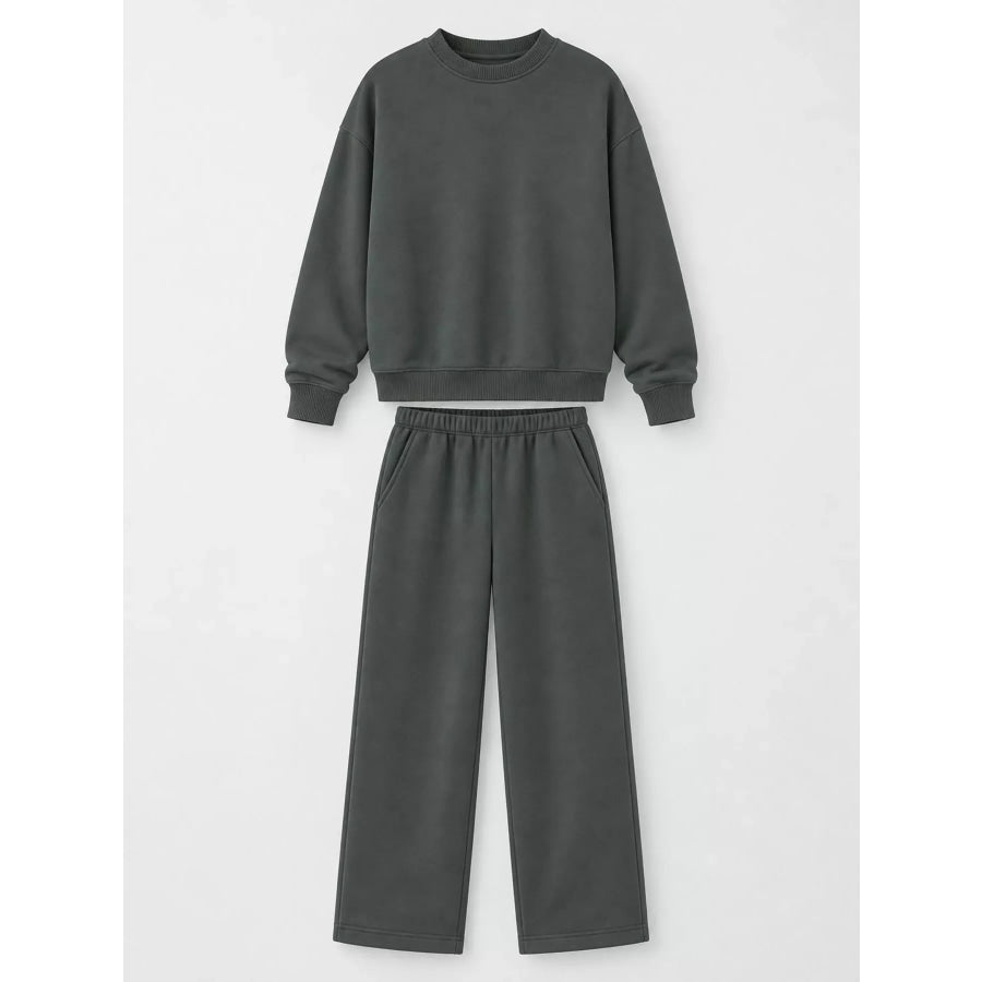 Crewneck Drop Shoulder Sweatshirt and Wide-Leg Pants Set Apparel Accessories