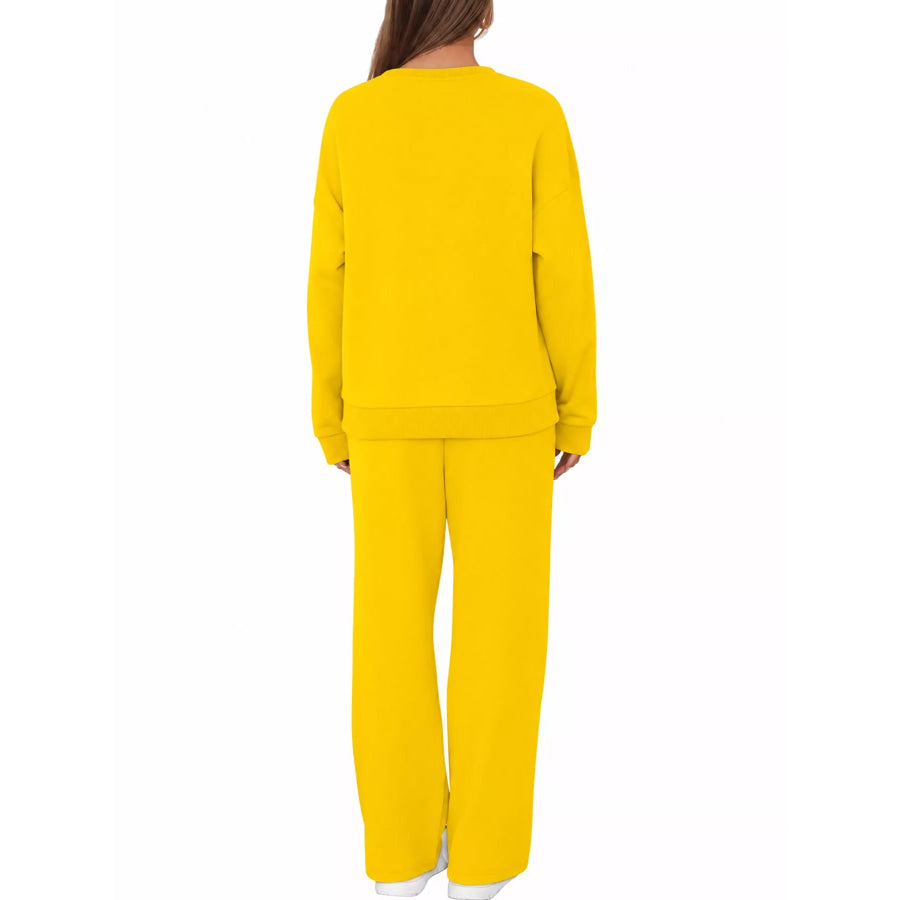 Crewneck Drop Shoulder Sweatshirt and Wide-Leg Pants Set Apparel Accessories