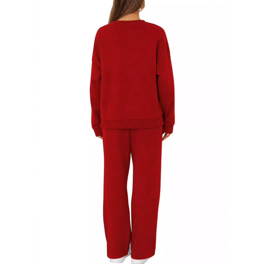 Crewneck Drop Shoulder Sweatshirt and Wide-Leg Pants Set Apparel Accessories
