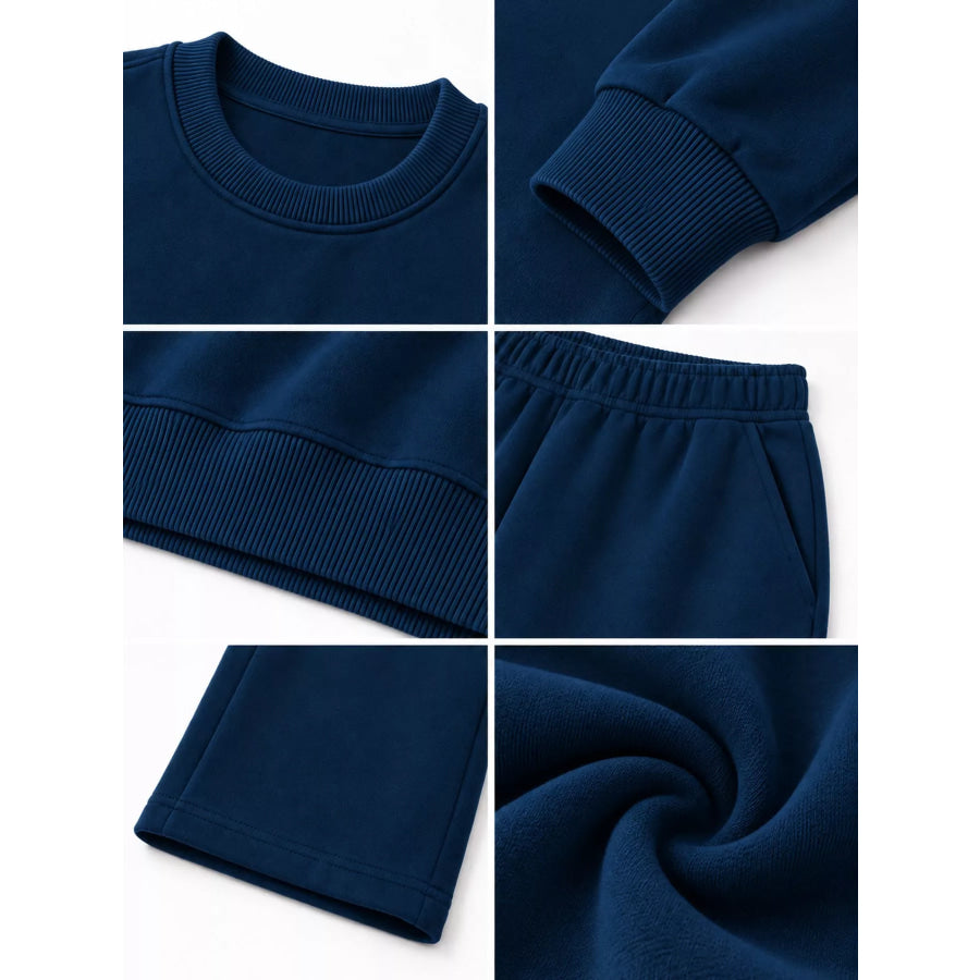 Crewneck Drop Shoulder Sweatshirt and Wide-Leg Pants Set Apparel Accessories