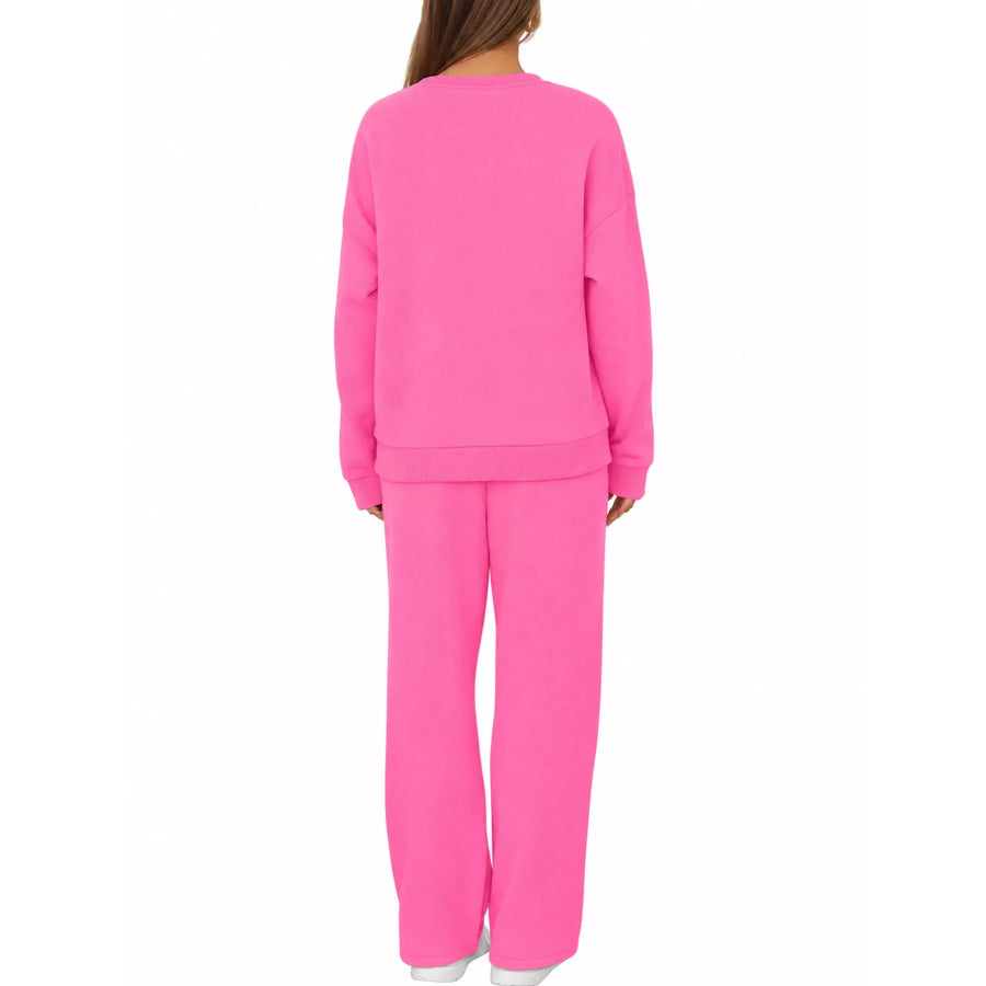 Crewneck Drop Shoulder Sweatshirt and Wide-Leg Pants Set Apparel Accessories