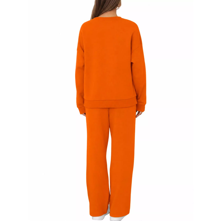Crewneck Drop Shoulder Sweatshirt and Wide-Leg Pants Set Apparel Accessories