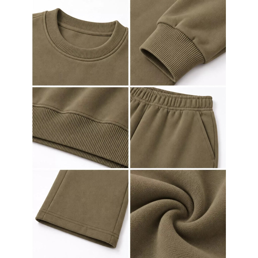 Crewneck Drop Shoulder Sweatshirt and Wide-Leg Pants Set Apparel Accessories