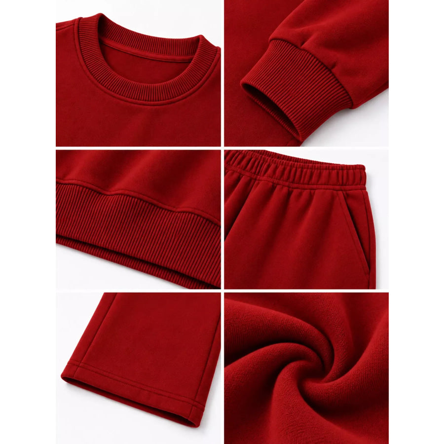 Crewneck Drop Shoulder Sweatshirt and Wide-Leg Pants Set Apparel Accessories