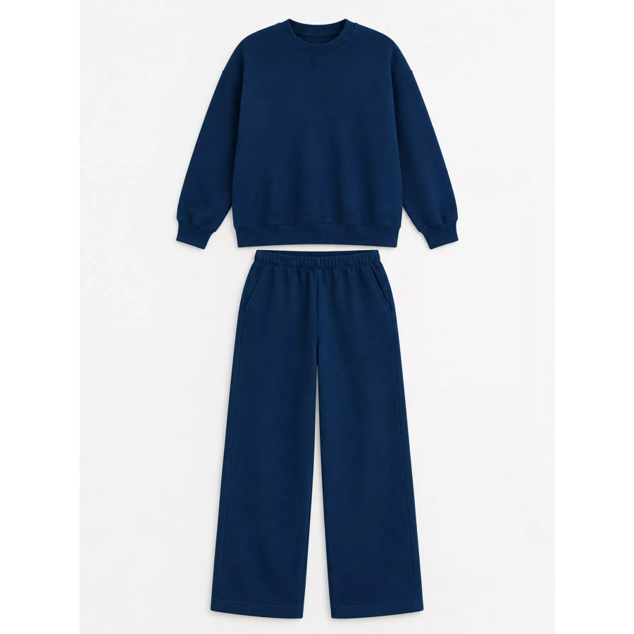 Crewneck Drop Shoulder Sweatshirt and Wide-Leg Pants Set Apparel Accessories