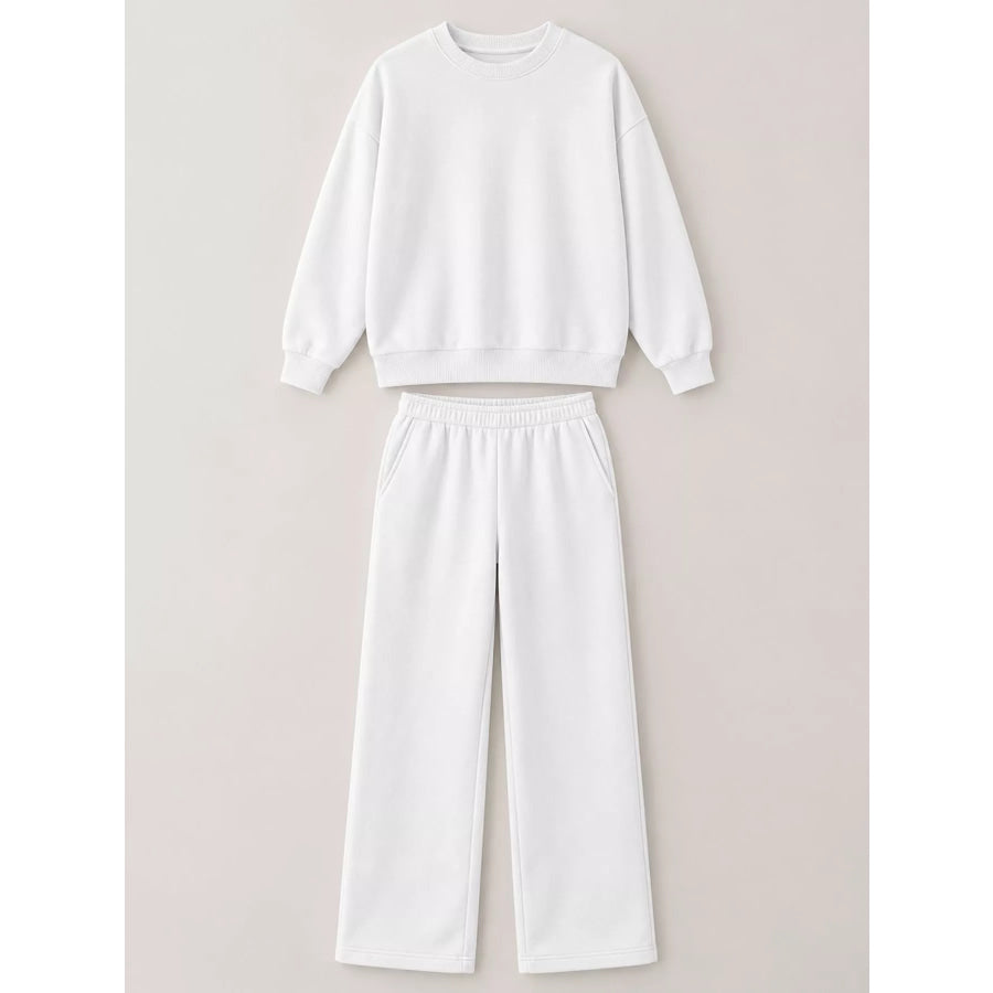 Crewneck Drop Shoulder Sweatshirt and Wide-Leg Pants Set Apparel Accessories