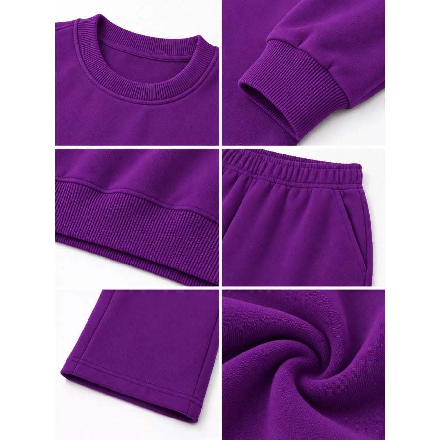 Crewneck Drop Shoulder Sweatshirt and Wide-Leg Pants Set Apparel Accessories