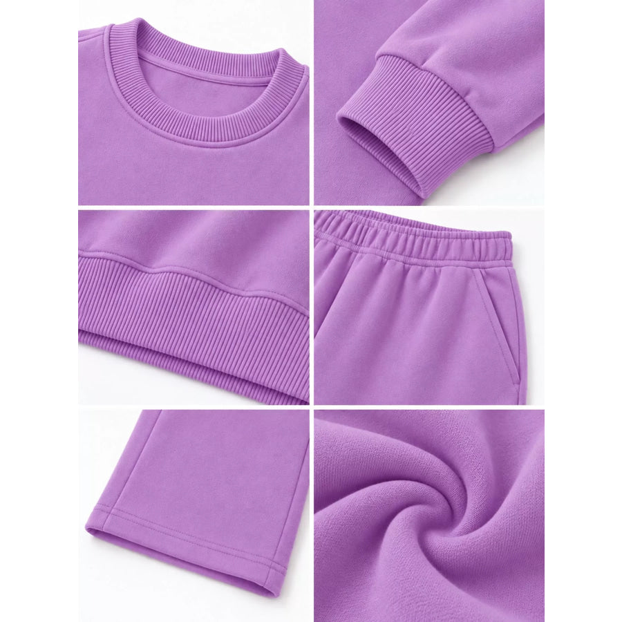 Crewneck Drop Shoulder Sweatshirt and Wide-Leg Pants Set Apparel Accessories