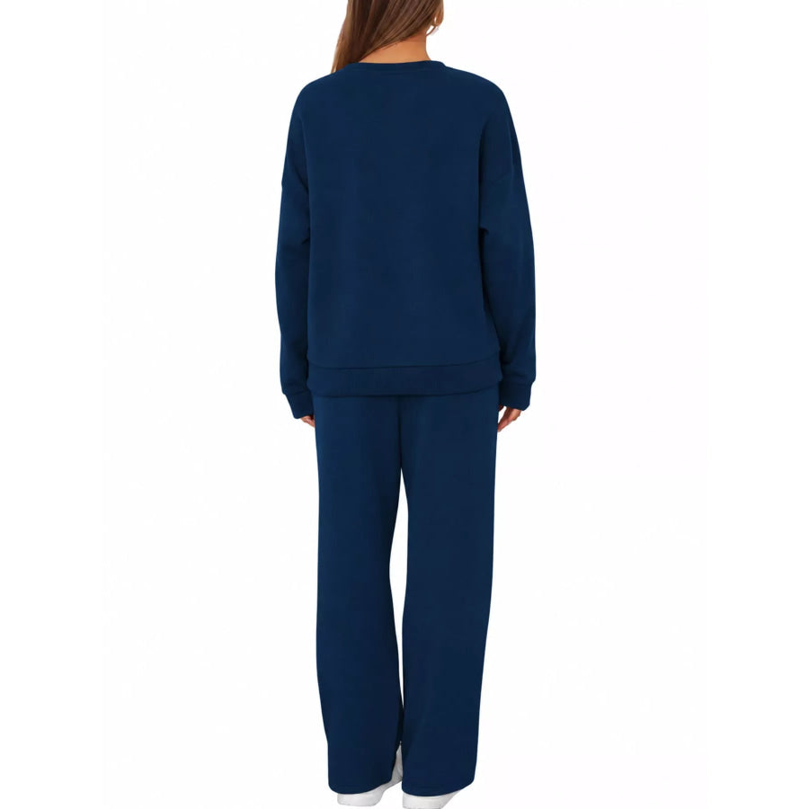 Crewneck Drop Shoulder Sweatshirt and Wide-Leg Pants Set Apparel Accessories