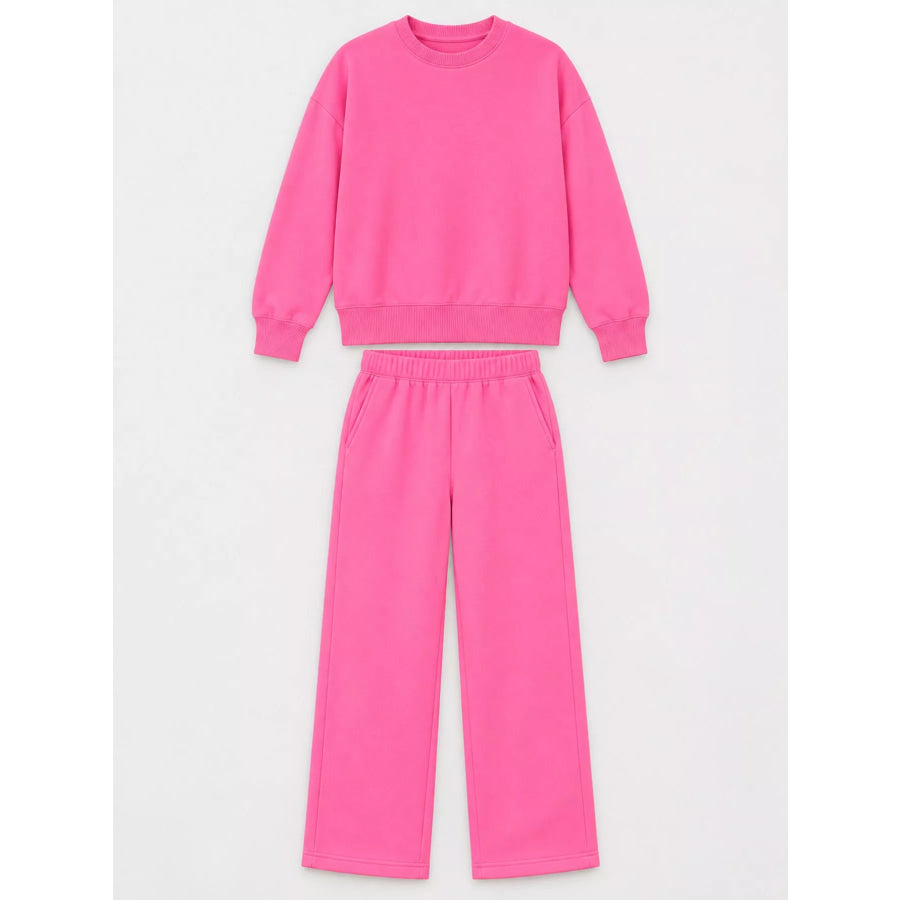 Crewneck Drop Shoulder Sweatshirt and Wide-Leg Pants Set Apparel Accessories