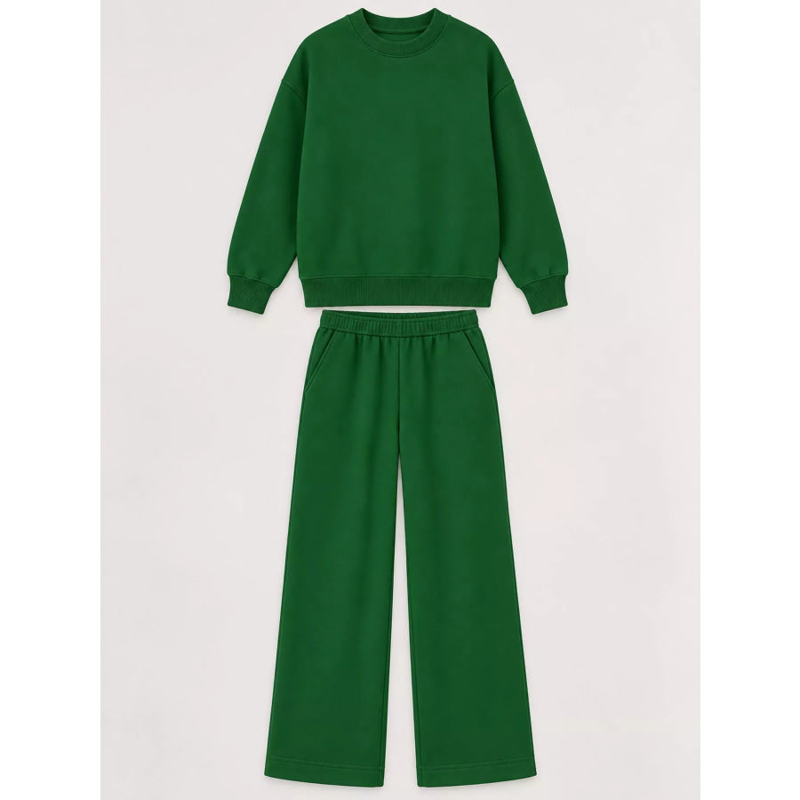 Crewneck Drop Shoulder Sweatshirt and Wide-Leg Pants Set Apparel Accessories