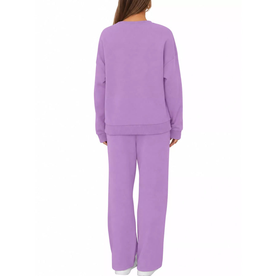 Crewneck Drop Shoulder Sweatshirt and Wide-Leg Pants Set Apparel Accessories