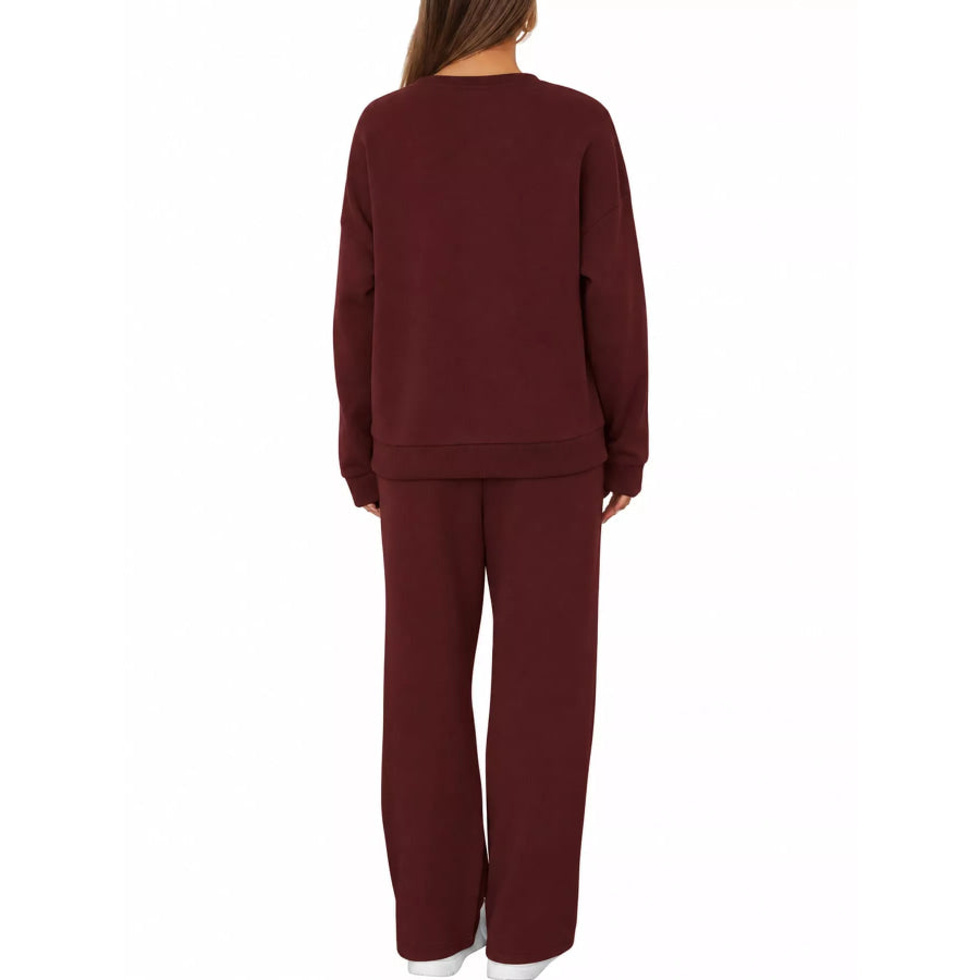 Crewneck Drop Shoulder Sweatshirt and Wide-Leg Pants Set Apparel Accessories