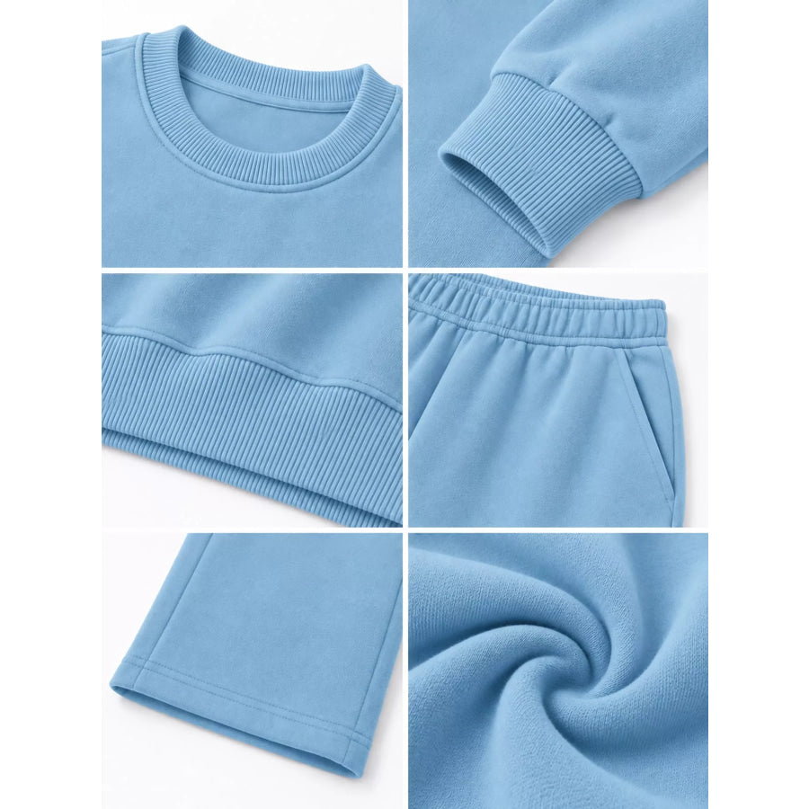 Crewneck Drop Shoulder Sweatshirt and Wide-Leg Pants Set Apparel Accessories
