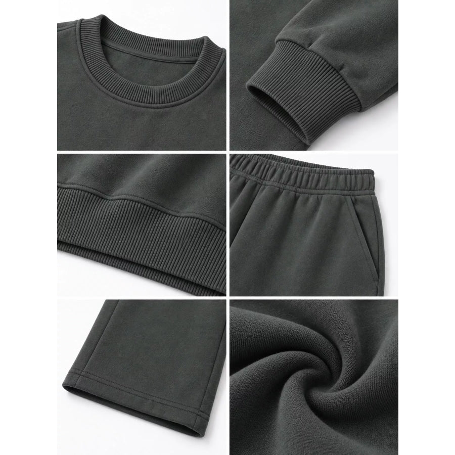 Crewneck Drop Shoulder Sweatshirt and Wide-Leg Pants Set Apparel Accessories